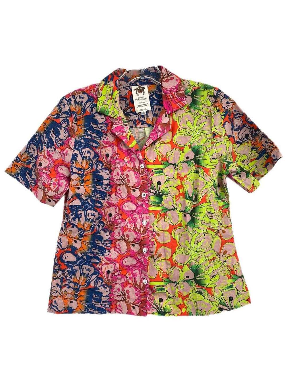 Roopa Pemmaraju for Anthropologie Rainbow Floral Buttondown Short Sleeve Camp L - Picture 4 of 7